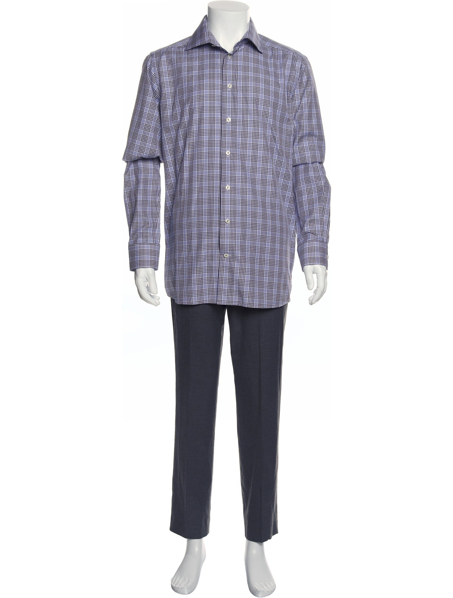 The RealReal,Eton, Eton Blue Tonal Plaid Print Button Up Shirt, Blue, Large-46-TagL