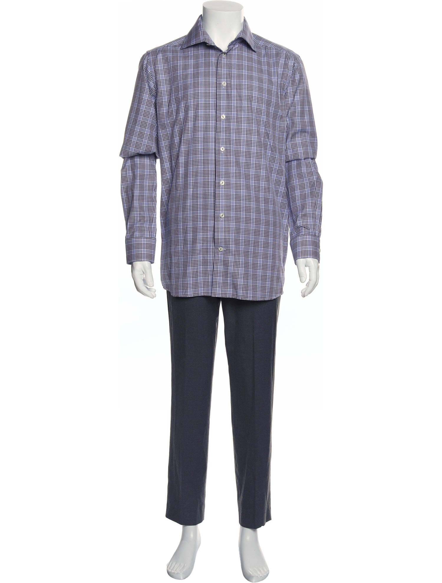 The RealReal,Eton, Eton Blue Tonal Plaid Print Button Up Shirt, Blue, Large-46-TagL