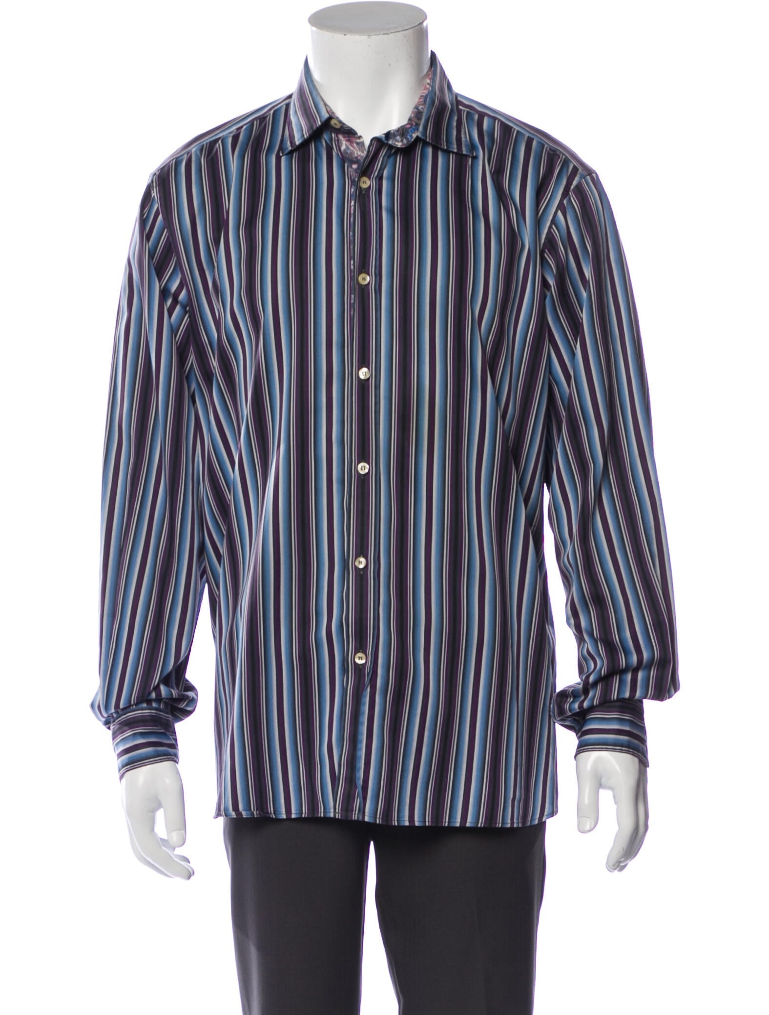 The RealReal,Etro, Etro Purple and Blue Stripe Button Up Shirt, Red, Large-47-TagL
