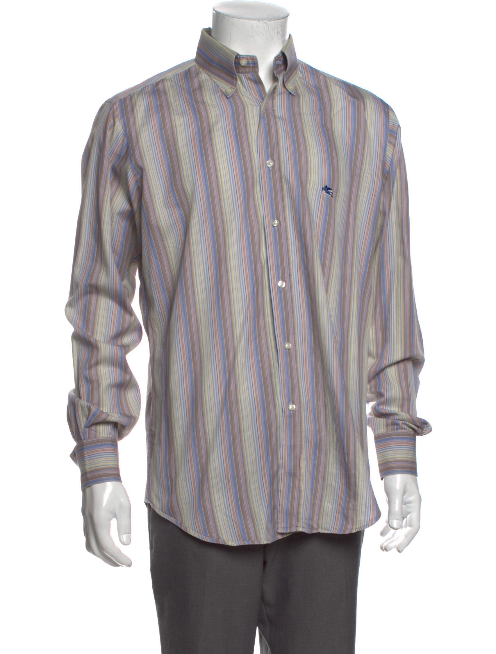 The RealReal,Etro, Etro Purple Multicolor Stripe Button Up Shirt, Purple, Large-46-TagL