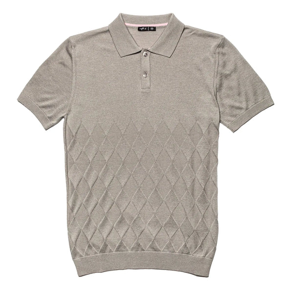 Eight X Grey Argyle Print Shortsleeve Knit Polo