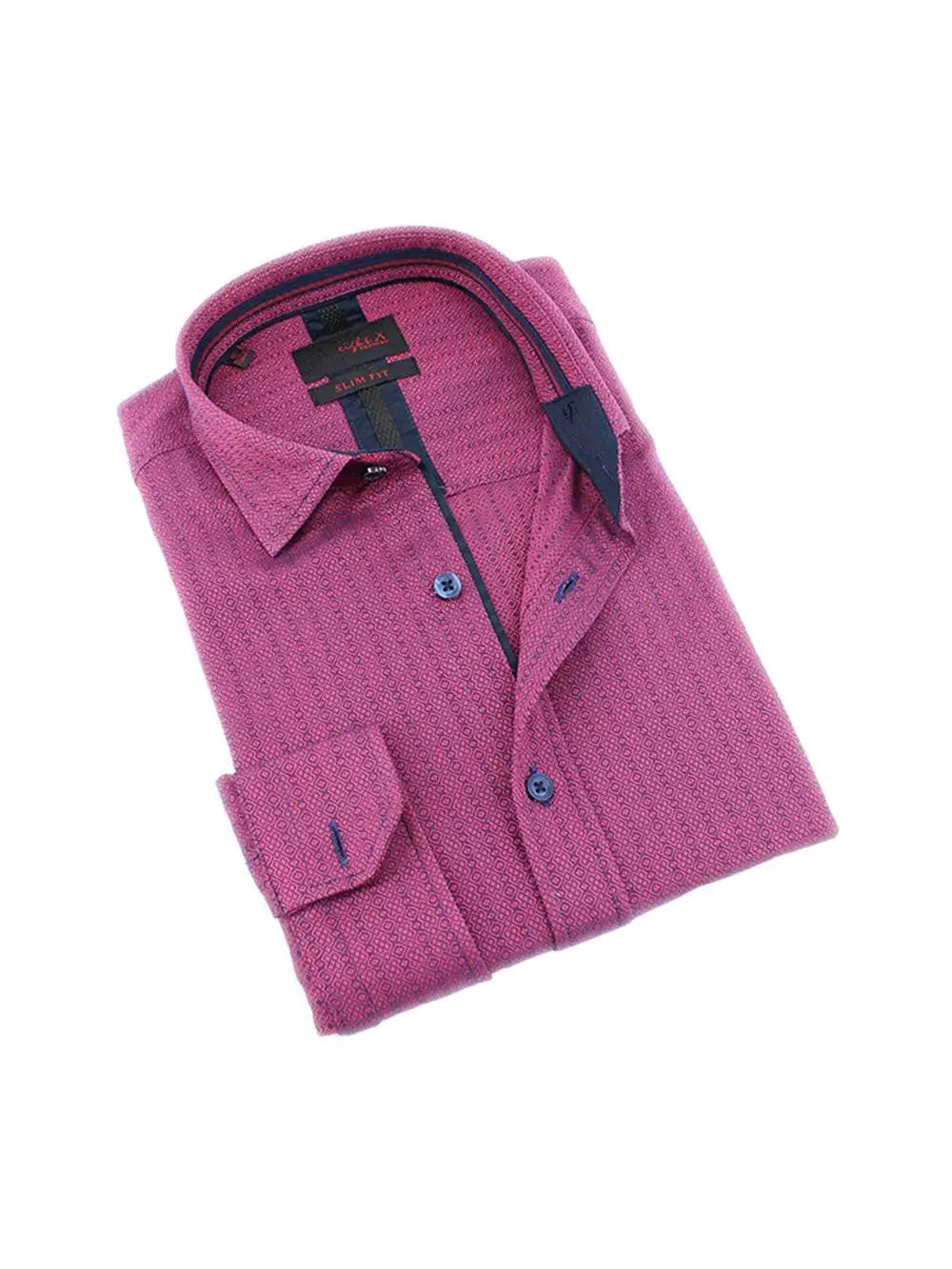 Faire,Eight X, Eight X Red And Black Jacquard Diamond Abstract Print Slim Fit Long Sleeve Button Up Shirt, Red, Large-46-TagXL