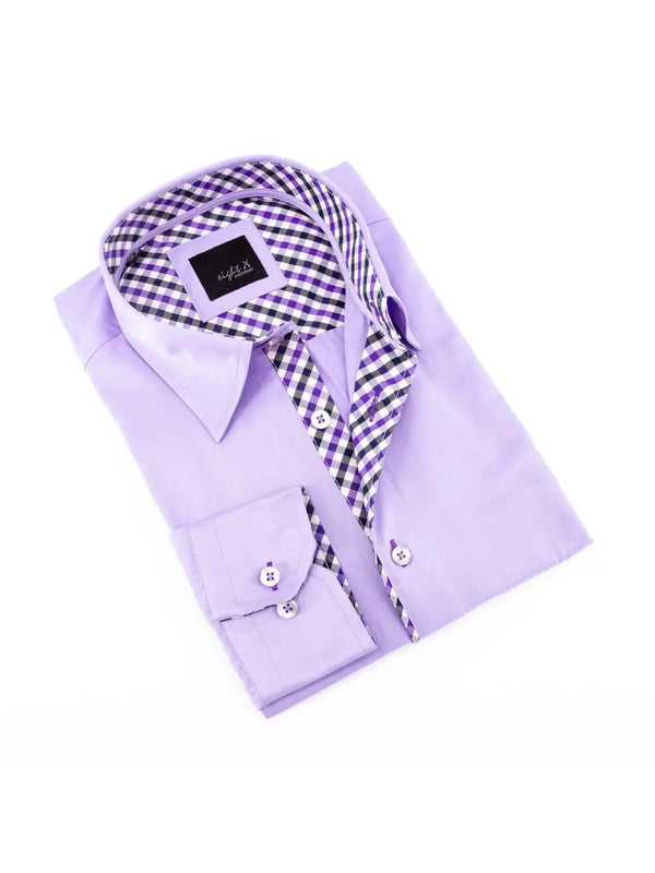 Eight X Purple Satin Slim Fit Long Sleeve Button Up Shirt