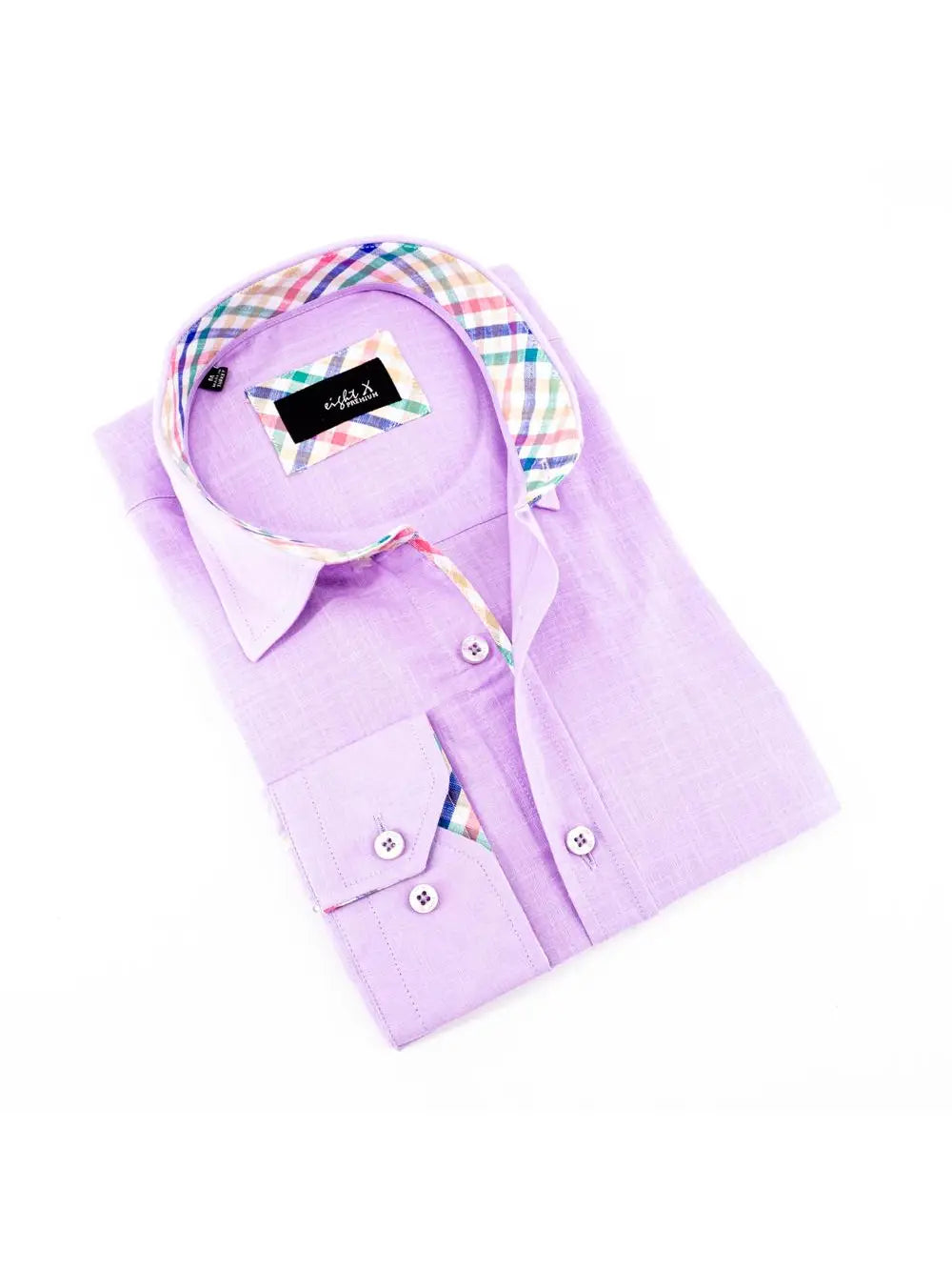 Faire,Eight X, Eight X Light Purple Linen Slim Fit Long Sleeve Button Up Shirt, Purple, Small-40-TagM