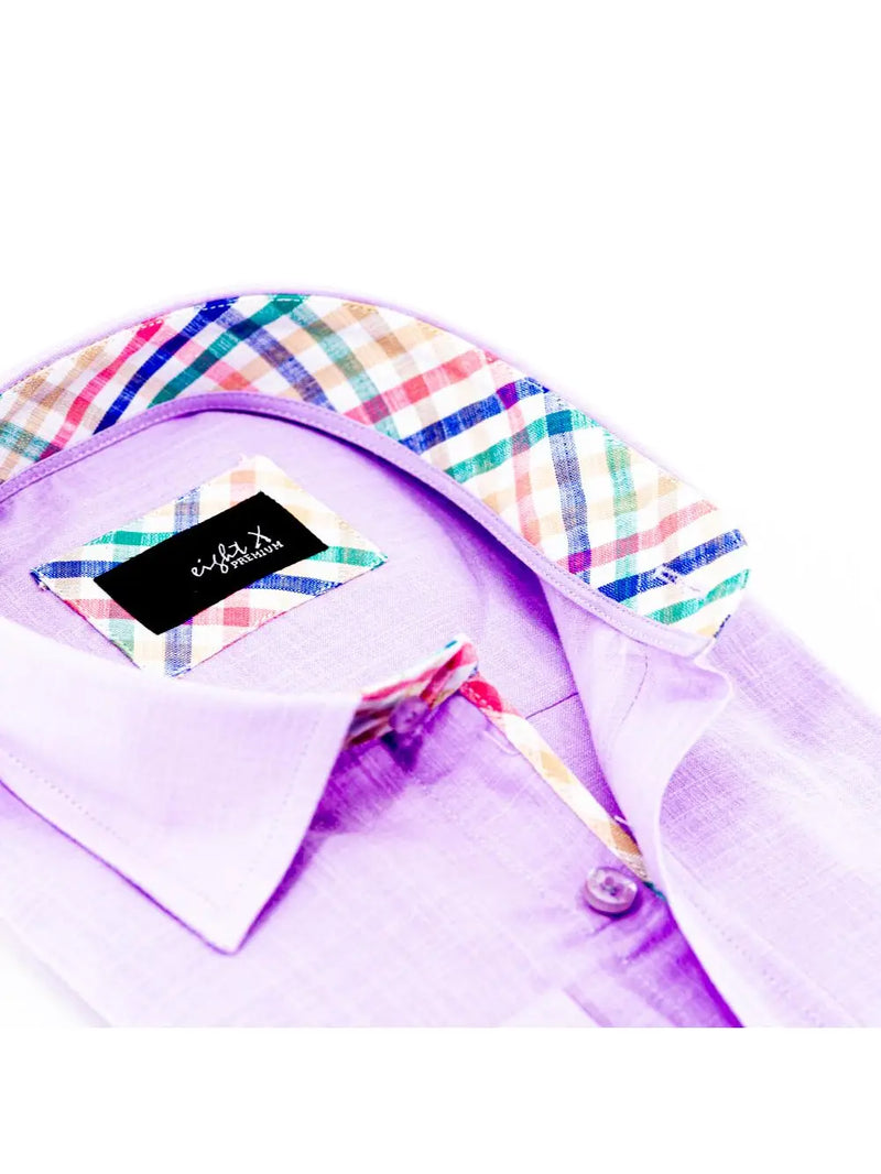 Eight X Light Purple Linen Slim Fit Long Sleeve Button Up Shirt
