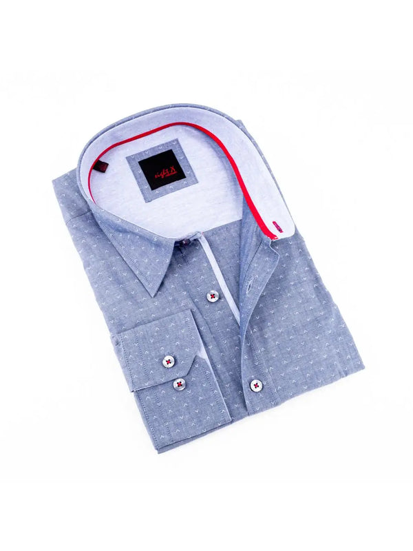 Eight X Blue Jacquard Arrow Print Slim Fit Long Sleeve Button Up Shirt