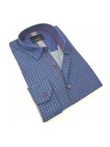 Eight X Blue And Grey Houndstooth Print Slim Fit Long Sleeve Button Up Shirt