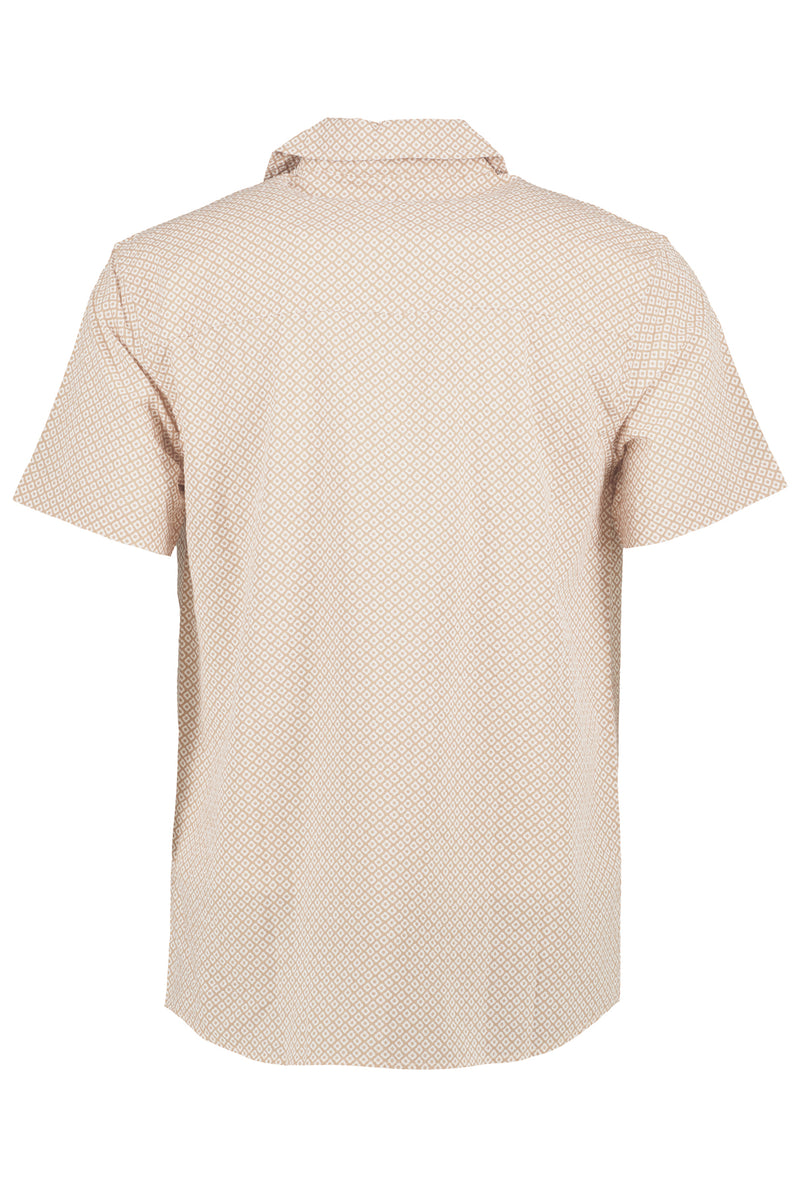 Eleven Paris Beige Foral Batik Camp Collar Short Sleeve Button Up Shirt