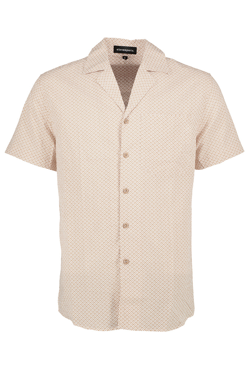 Wholesale,Eleven Paris, Eleven Paris Beige Foral Batik Camp Collar Short Sleeve Button Up Shirt, Tan, Extra Large-48-TagXL