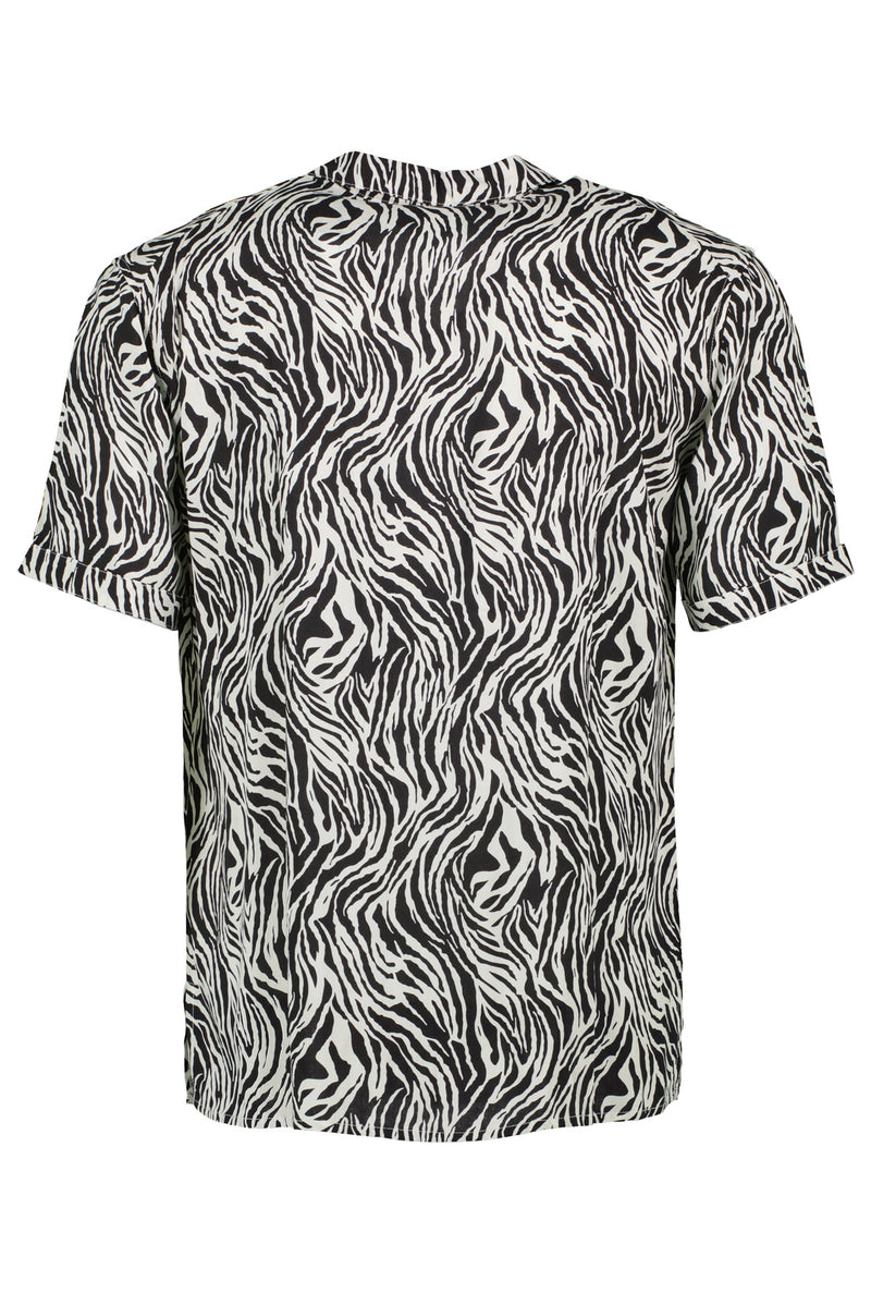 Eleven Paris Black Zebra Print Camp Collar Short Sleeve Shirt