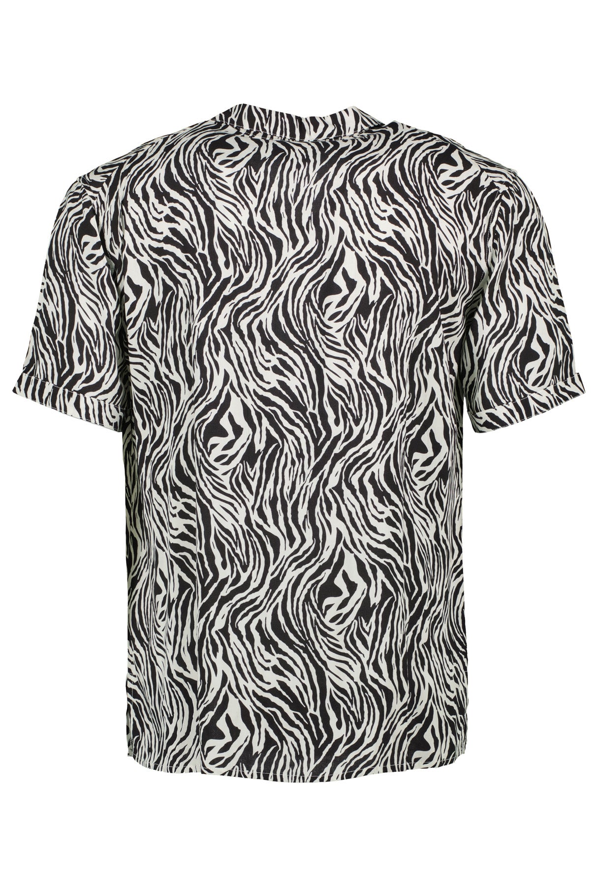Wholesale,Eleven Paris, Eleven Paris Black Zebra Print Camp Collar Short Sleeve Shirt, Black, Large-45-TagL