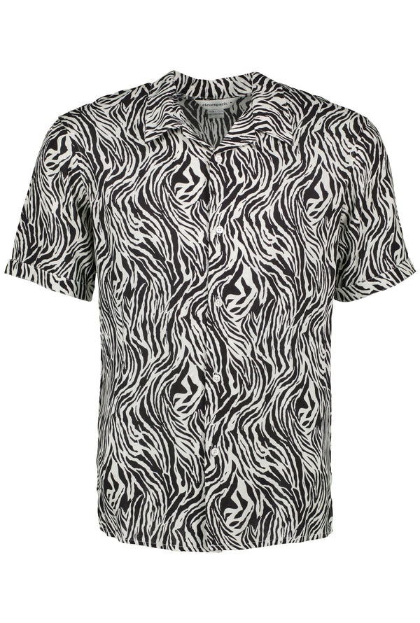 Eleven Paris Black Zebra Print CaEleven Paris Black Zebra Print Camp Collar Short Sleeve Shirtmp Collar Short Sleeve Shirt