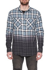 Eleven Paris Blue Plaid Dip Dye Dark Grey Long Sleeve Shirt