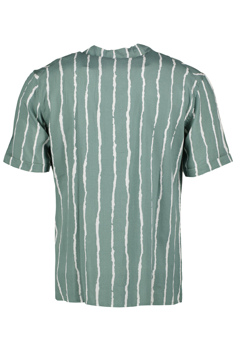 Eleven Paris Green Abstract Stripes Camp Collar Short Sleeve Shirt