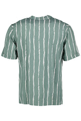 Eleven Paris Green Abstract Stripes Camp Collar Short Sleeve Shirt