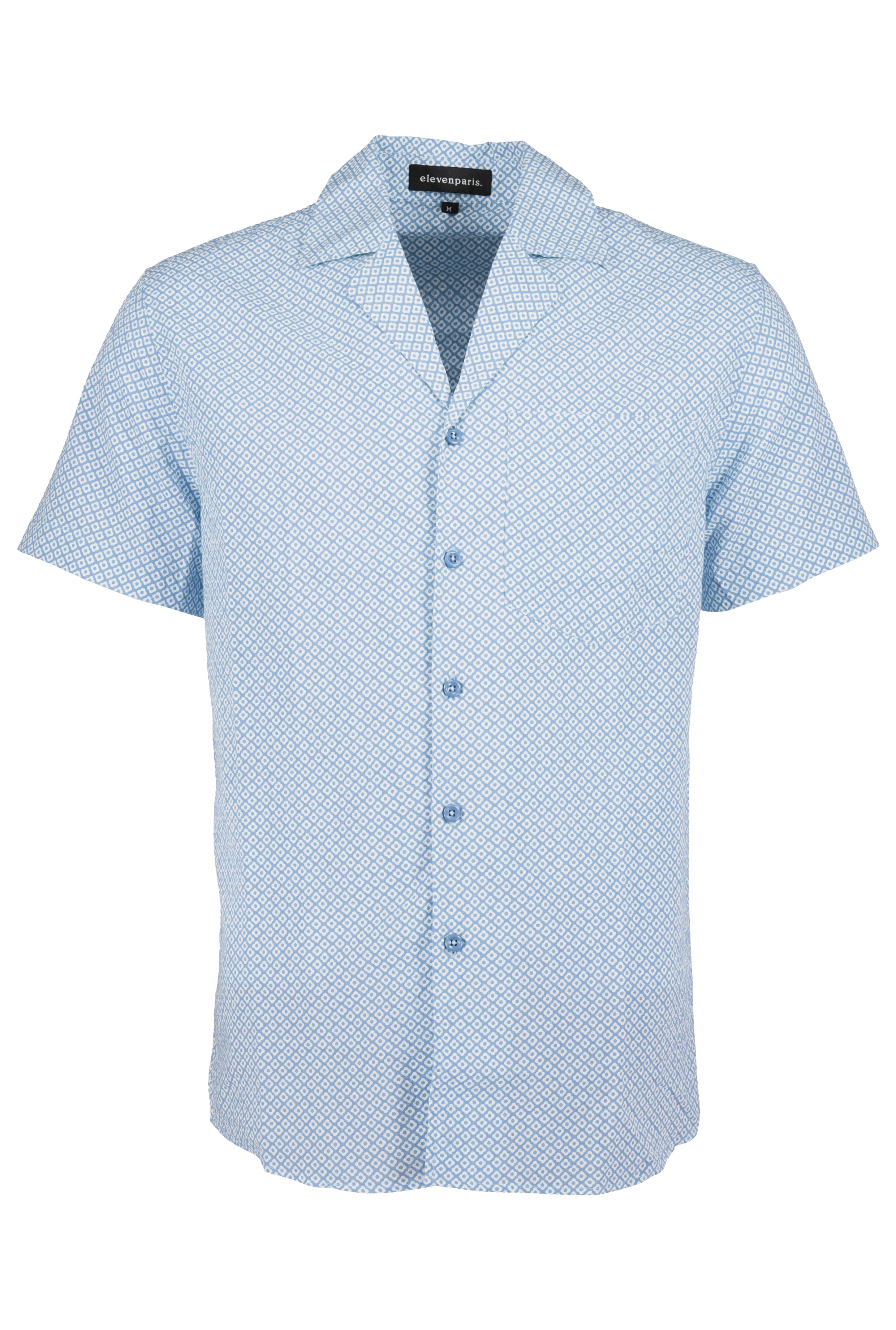 Wholesale,Eleven Paris, Eleven Paris Light Blue Floral Batik Camp Collar Short Sleeve Shirt, Blue, Extra Large-48-TagXL