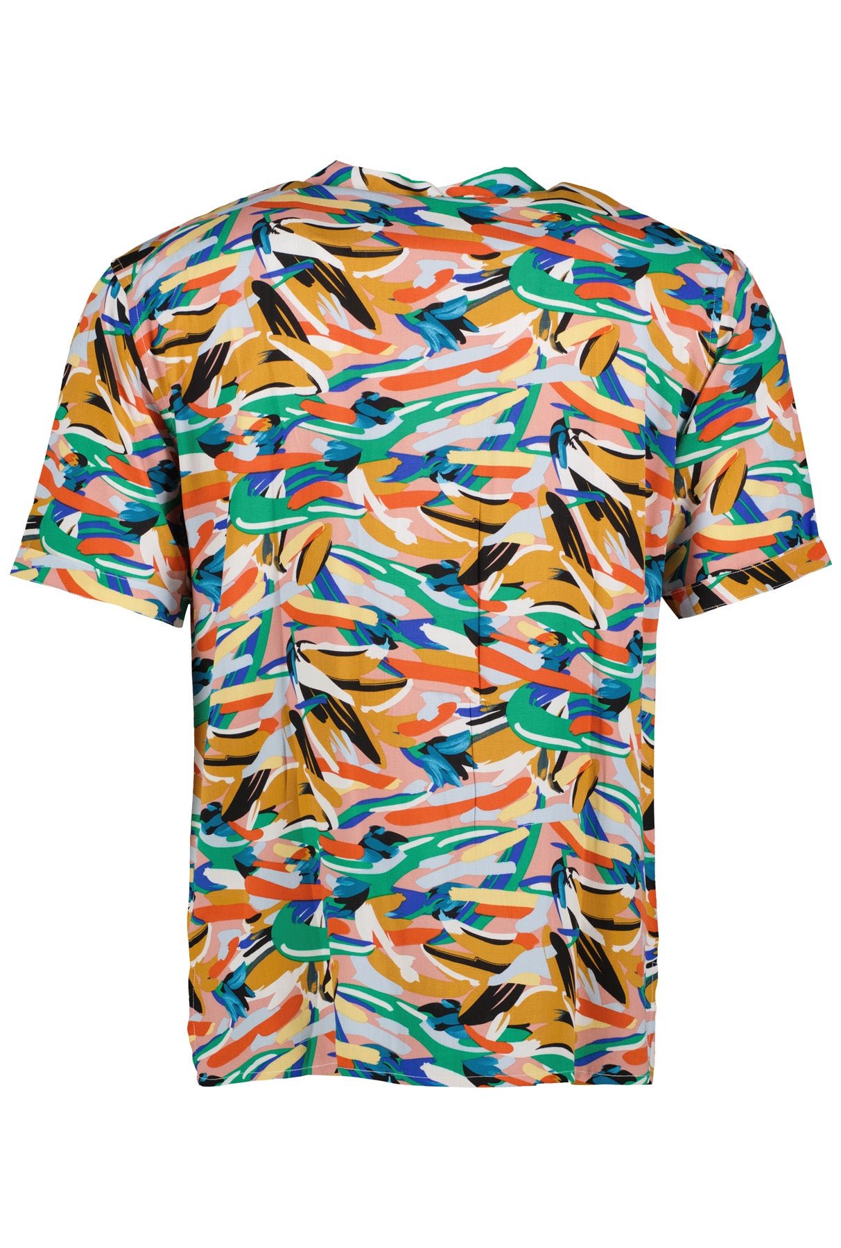 Wholesale,Eleven Paris, Eleven Paris Orange/Green Paint Splatter Camp Collar Short Sleeve Shirt, Orange, Small-41-TagS