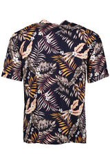 Eleven Paris Navy Tropical Print Camp Collar Short Sleeve Button Up Shirt