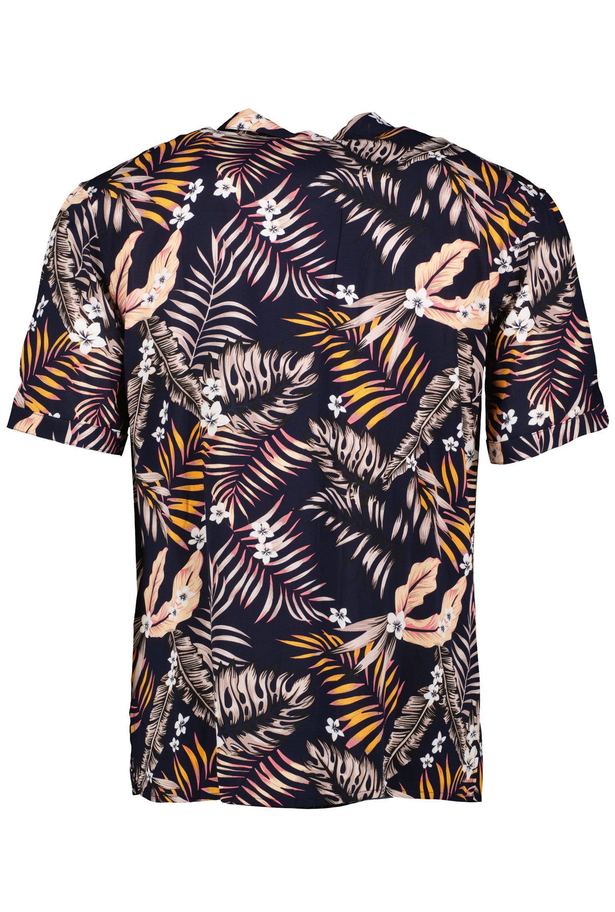 Wholesale,Eleven Paris, Eleven Paris Navy Tropical Print Camp Collar Short Sleeve Button Up Shirt, Blue, Large-47-TagXL