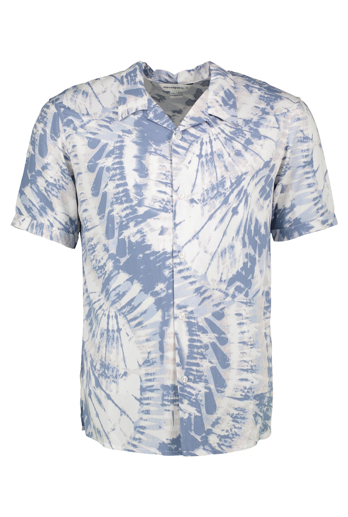 Wholesale,Eleven Paris, Eleven Paris Pastel Blue Tie Dye Camp Collar Short Sleeve Shirt, Blue, Large-45-TagL