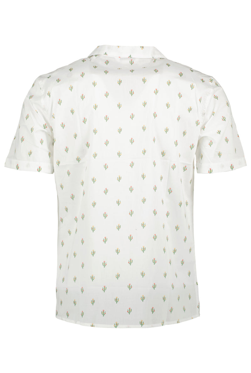 Eleven Paris White Cactus Print Camp Collar Short Sleeve Shirt