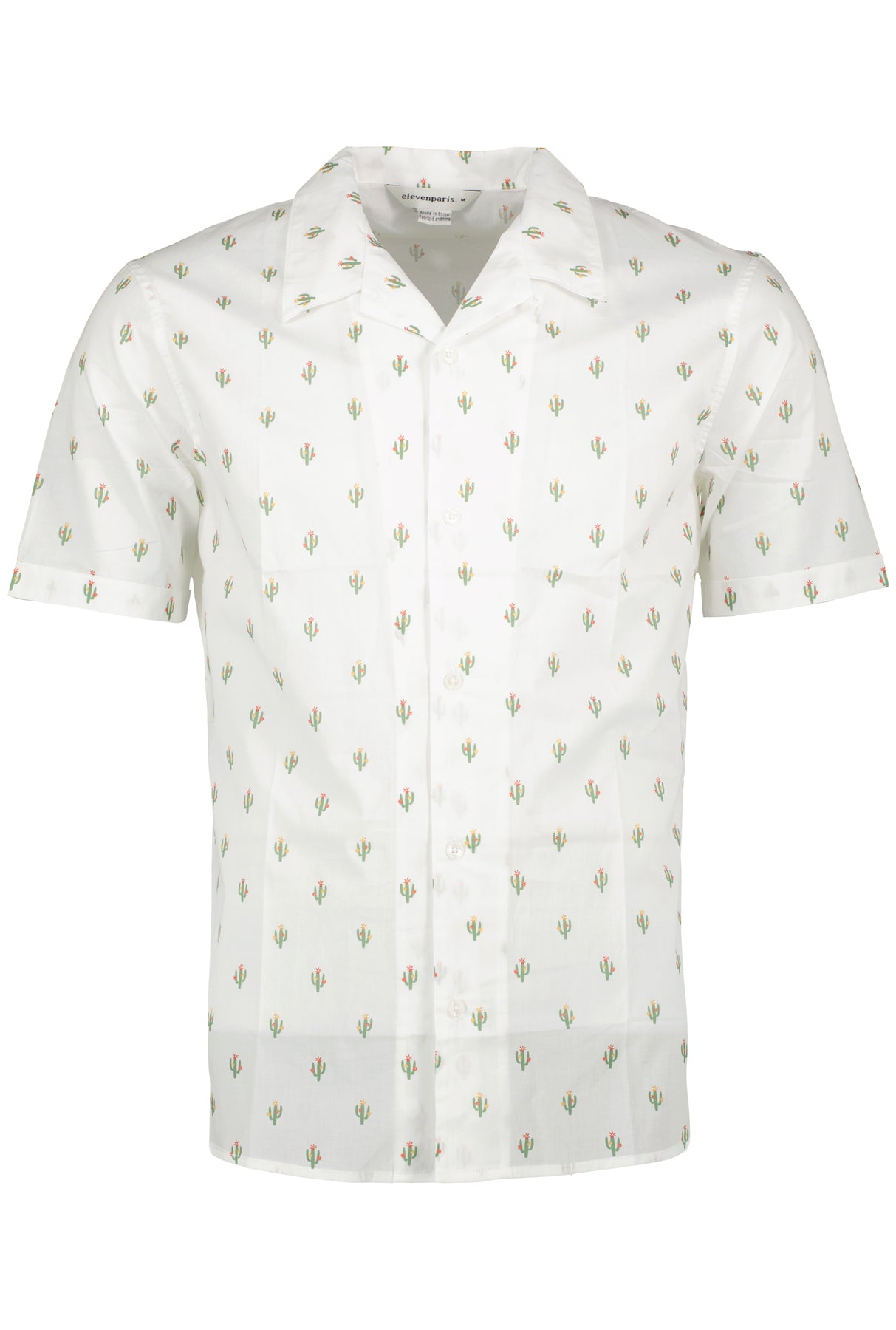 Wholesale,Eleven Paris, Eleven Paris White Cactus Print Camp Collar Short Sleeve Shirt, White, Medium-44-TagM