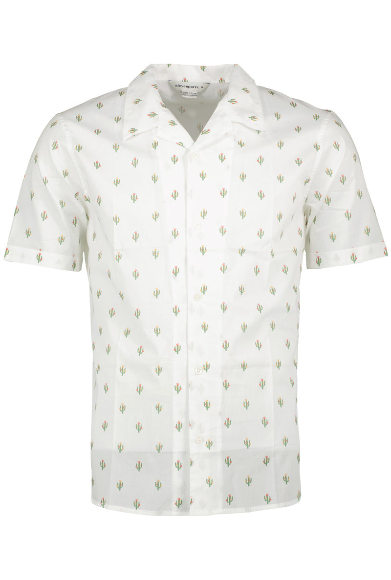 Eleven Paris White Cactus Print Camp Collar Short Sleeve Shirt
