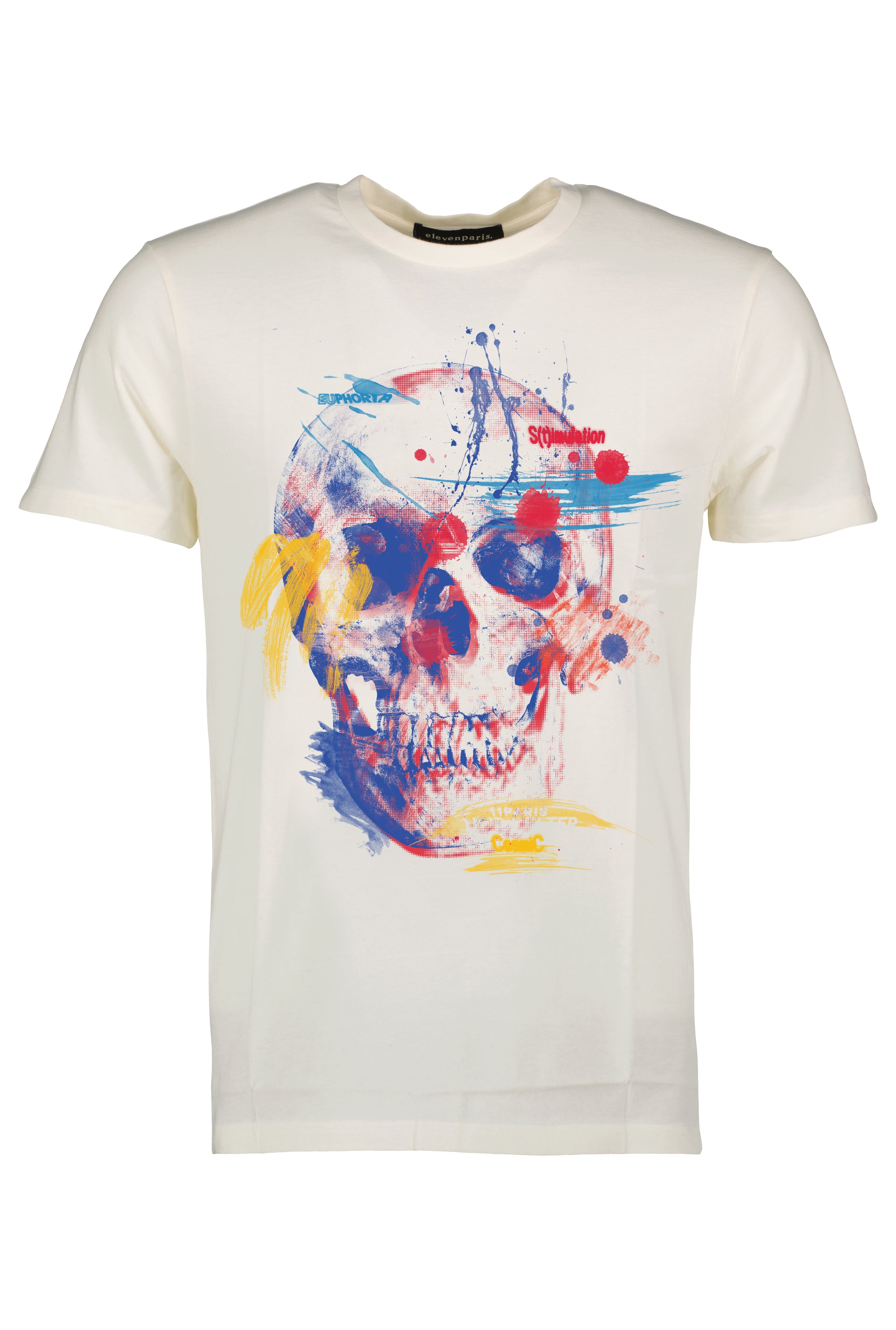 Wholesale,Eleven Paris, Eleven Paris White Multi Color Skull Graphic Tshirt, Tan, Large-46-TagL