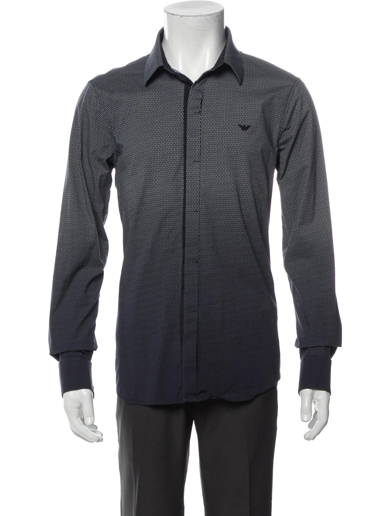 The RealReal,Emporio Armani, Emporio Armani Navy Ombre Micro Logo Print Long Sleeve Dress Shirt, Blue, Small-40-TagM