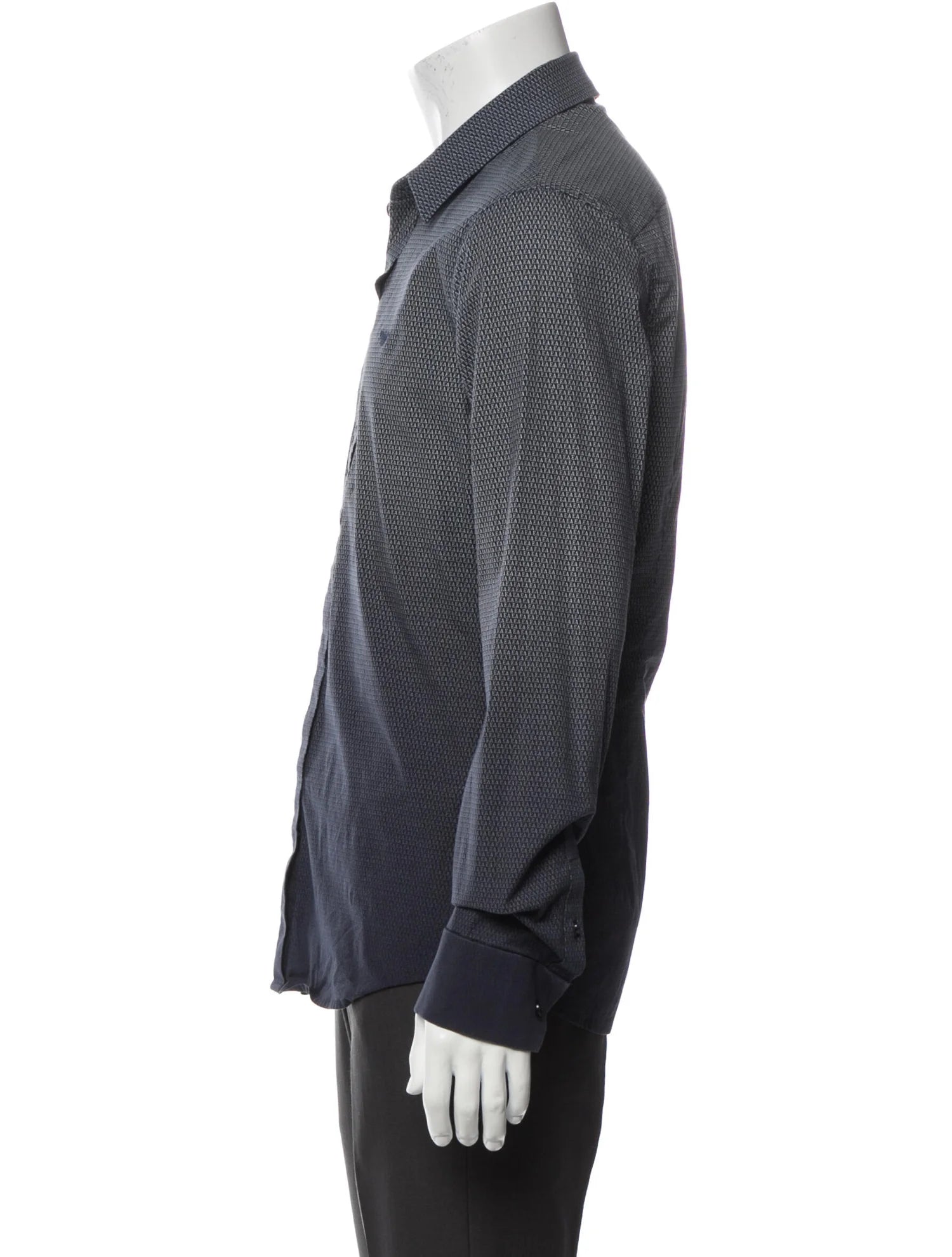 The RealReal,Emporio Armani, Emporio Armani Navy Ombre Micro Logo Print Long Sleeve Dress Shirt, Blue, Small-40-TagM