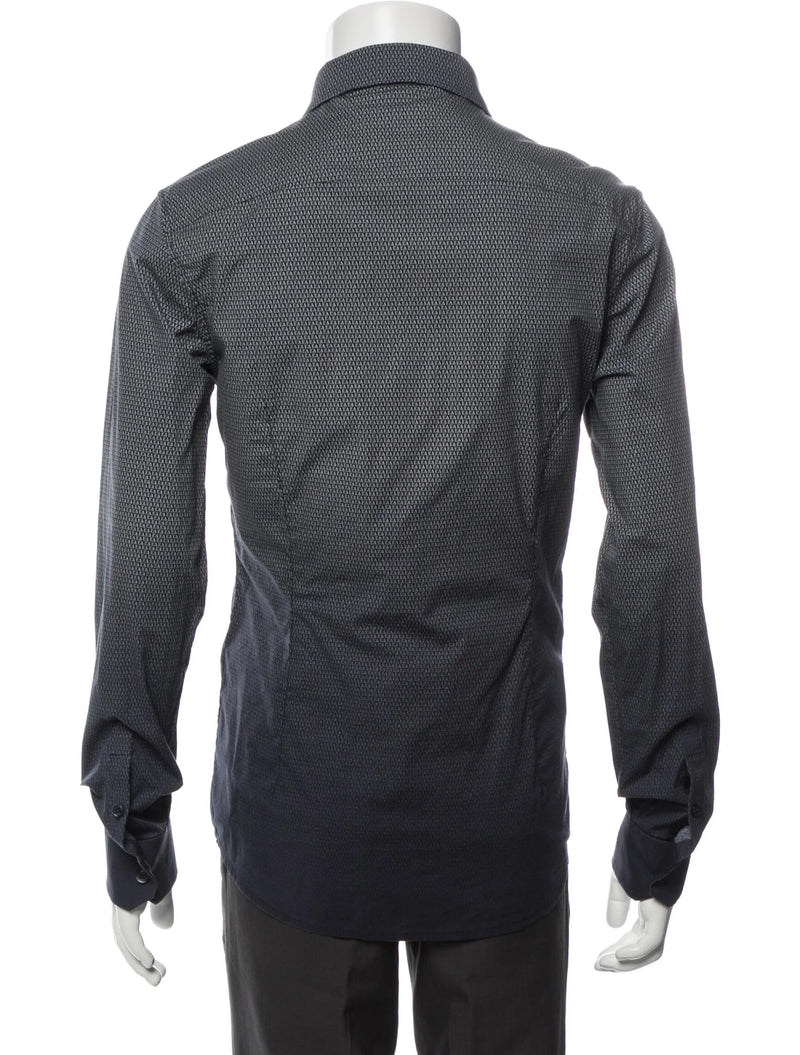 Emporio Armani Navy Ombre Micro Logo Print Long Sleeve Dress Shirt