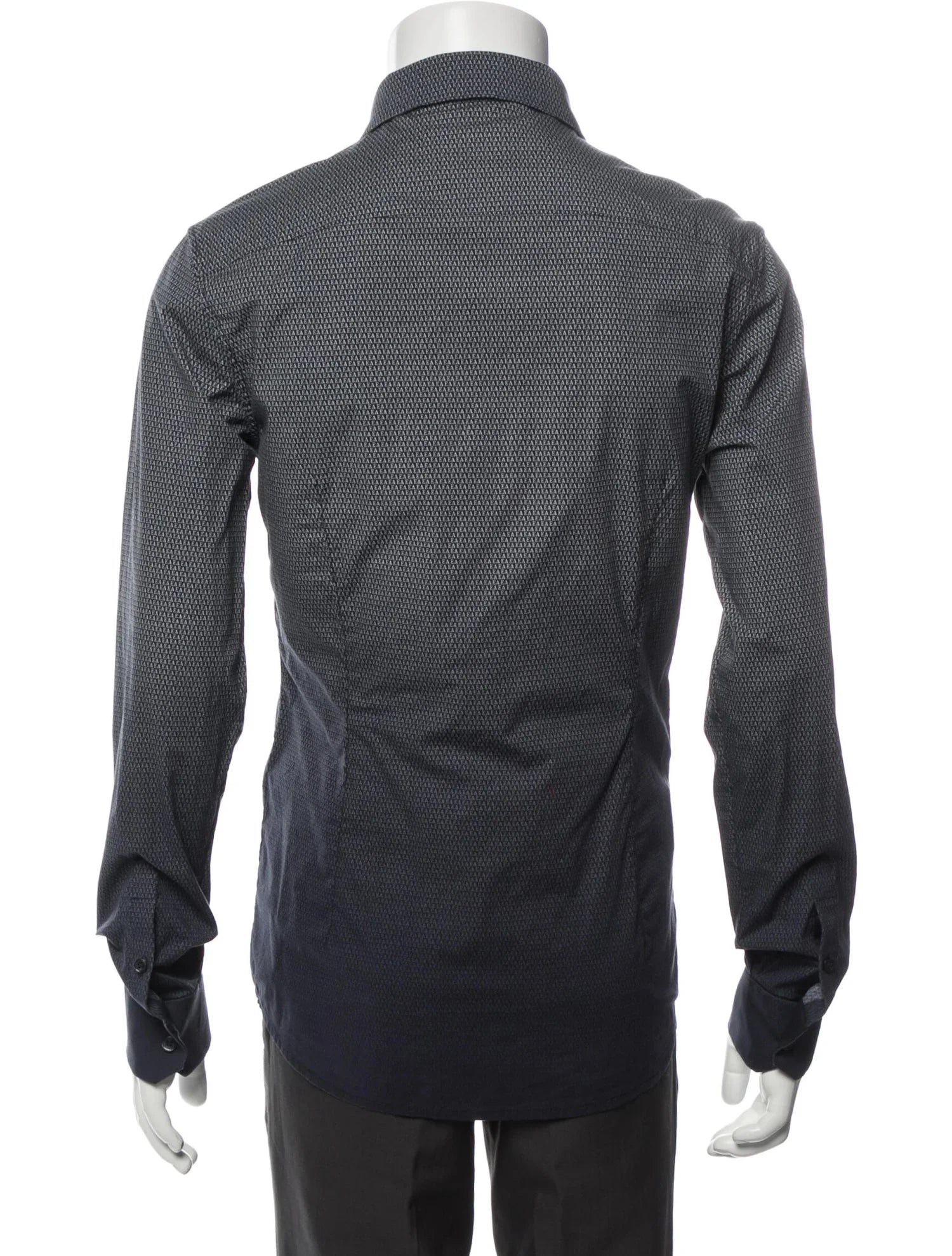 The RealReal,Emporio Armani, Emporio Armani Navy Ombre Micro Logo Print Long Sleeve Dress Shirt, Blue, Small-40-TagM