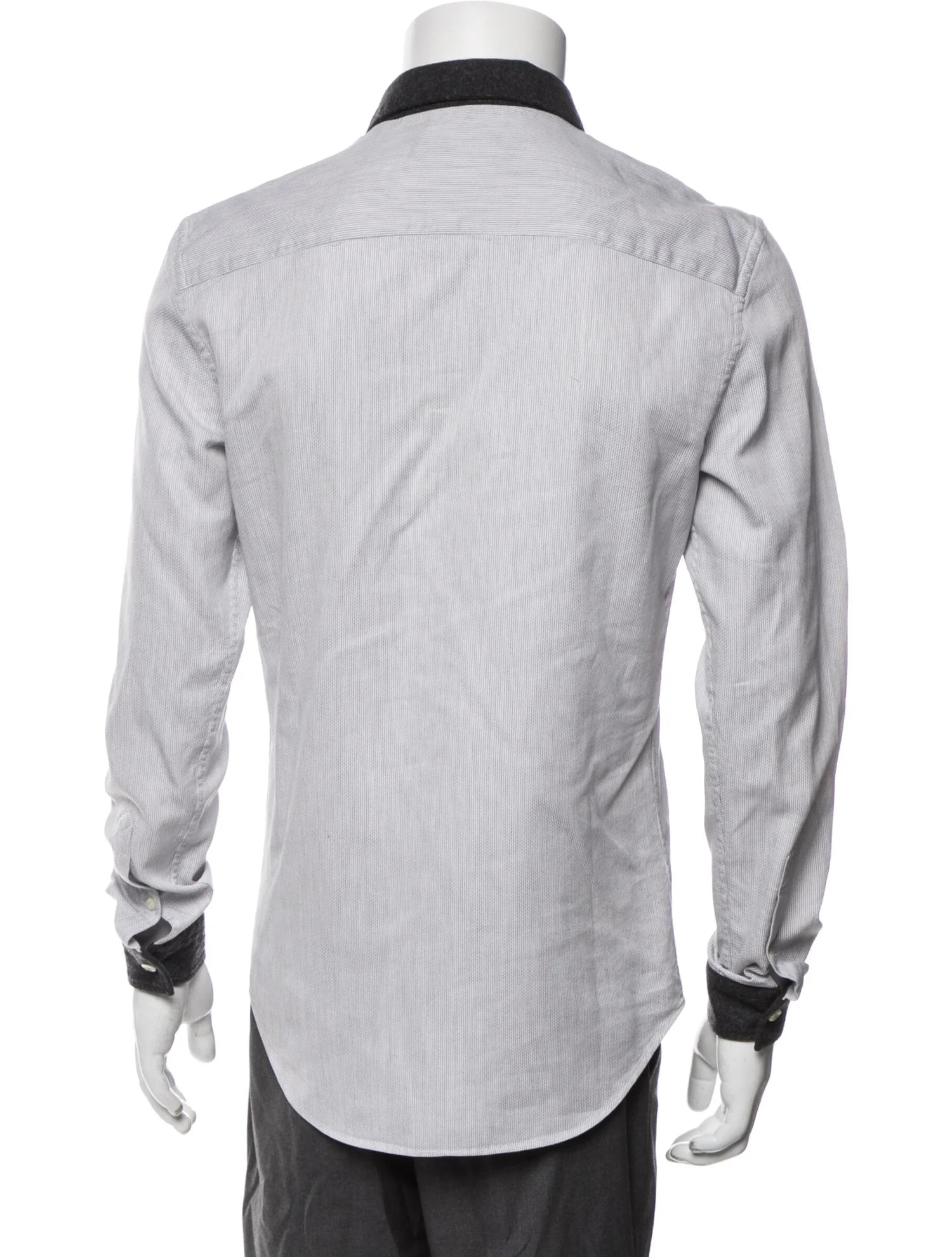 The RealReal,Emporio Armani, Emporio Armani Light Grey Textured Button Up Shirt With Contrast Dark Grey Collar, Grey, Small-39-TagS