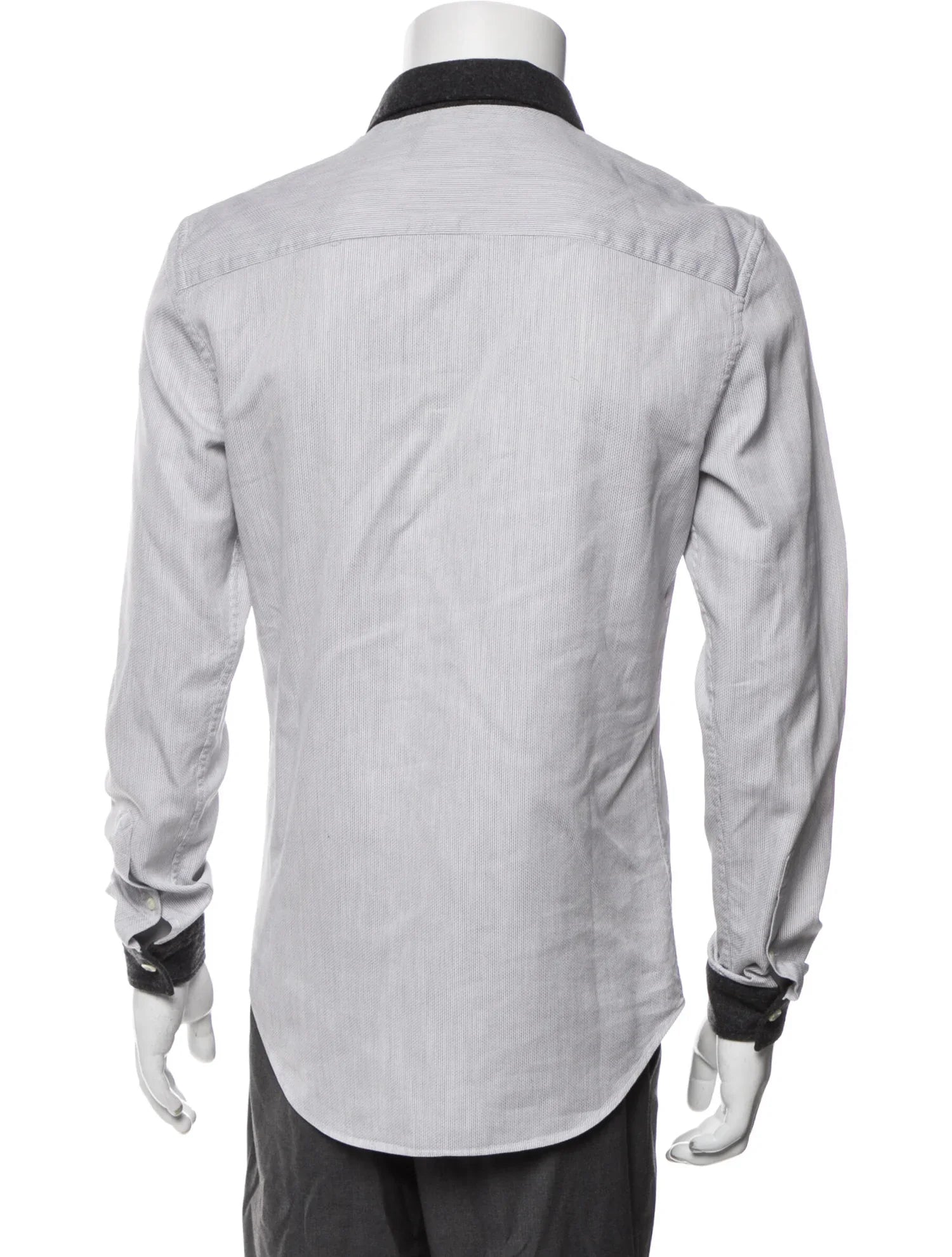 The RealReal,Emporio Armani, Emporio Armani Light Grey Textured Button Up Shirt With Contrast Dark Grey Collar, Grey, Small-39-TagS