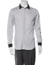 Emporio Armani Light Grey Textured Button Up Shirt With Contrast Dark Grey Collar