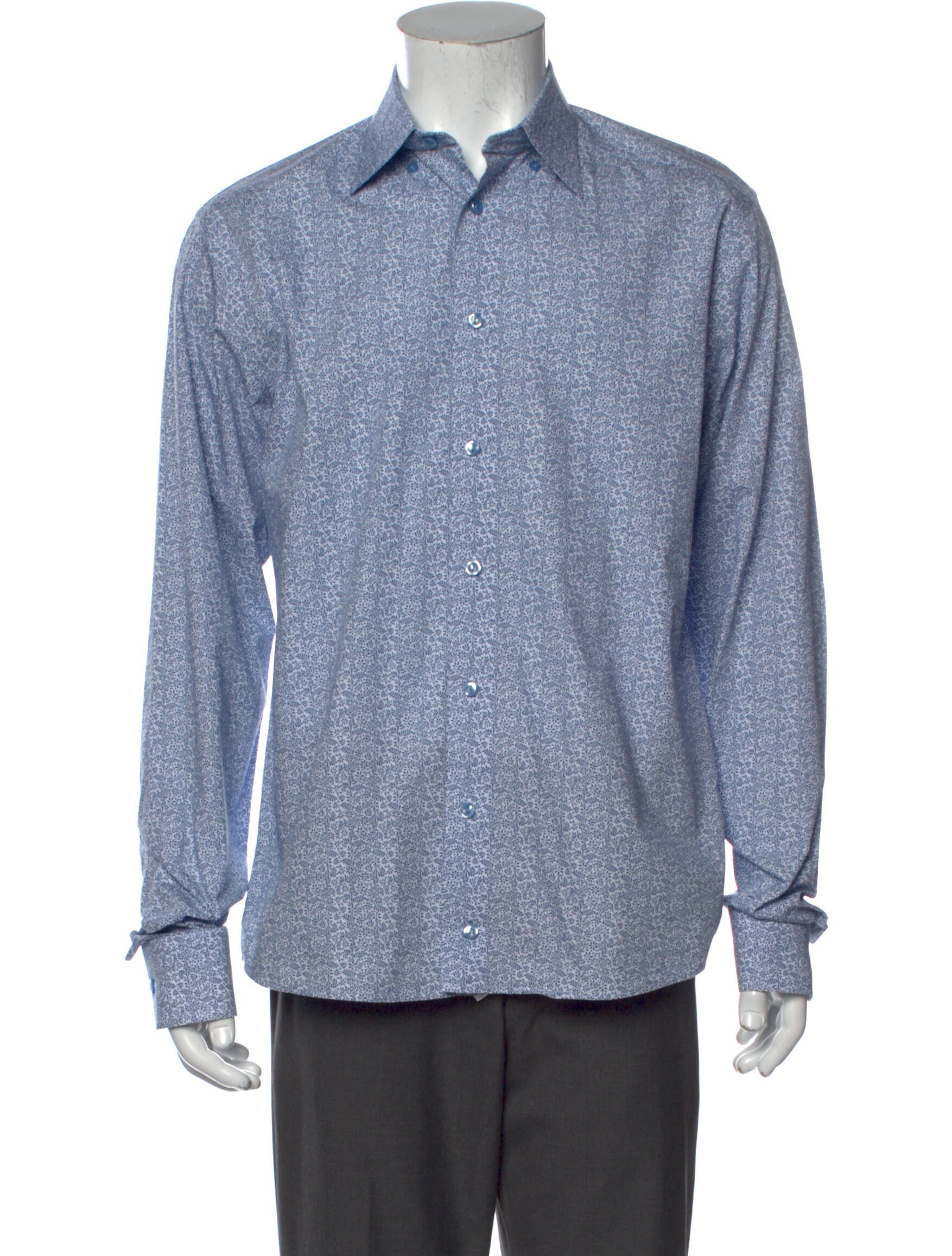 The RealReal,Eton, Eton Blue Floral Print Button Up Shirt, Blue, Medium-43-TagM