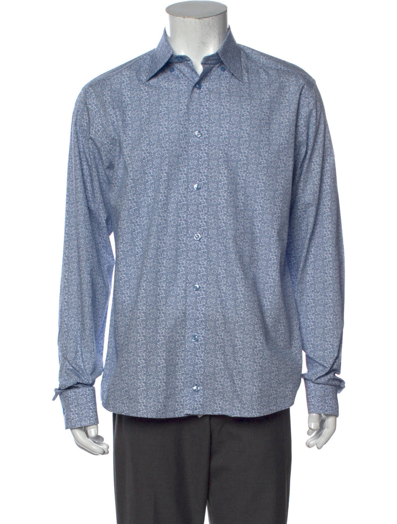 Eton Blue Floral Print Button Up Shirt