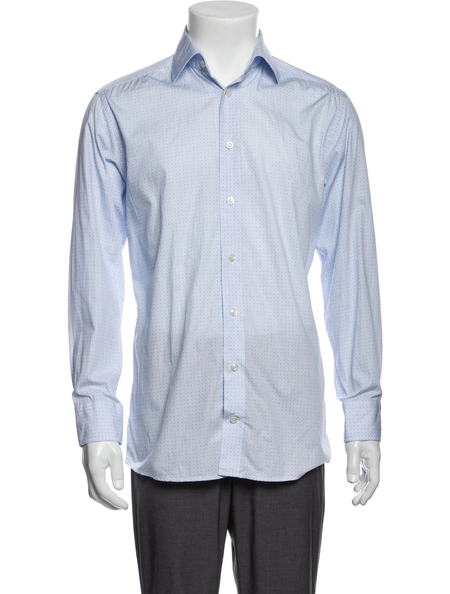 The RealReal,Eton, Eton Light Blue Micro Circle Medallion Print Slim Fit Long Sleeve Button Up, Blue, Small-39-TagS