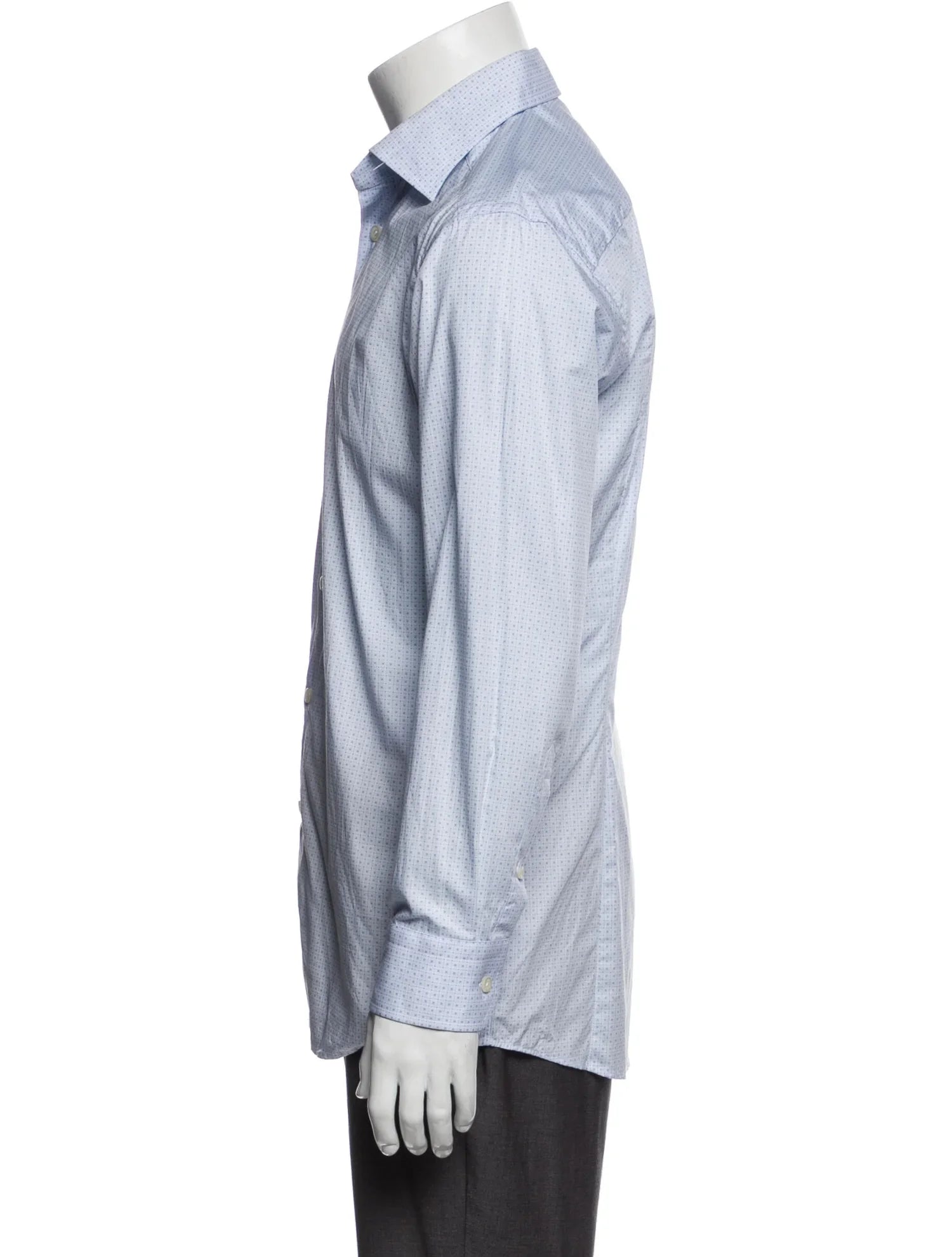 The RealReal,Eton, Eton Light Blue Micro Circle Medallion Print Slim Fit Long Sleeve Button Up, Blue, Small-39-TagS