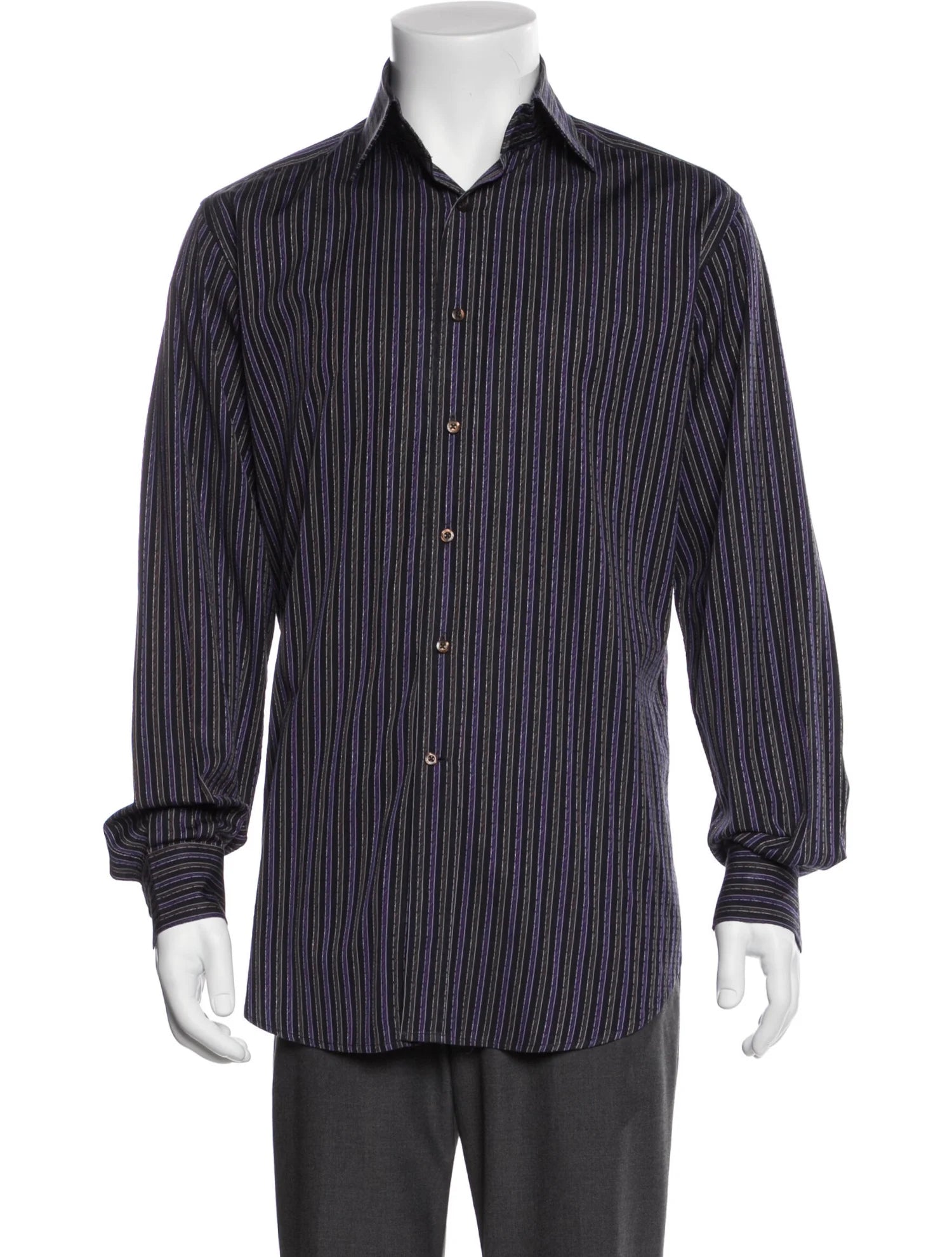 The RealReal,Etro, Etro Black & Purple Striped Long Sleeve Shirt, Black, Medium-45-TagM
