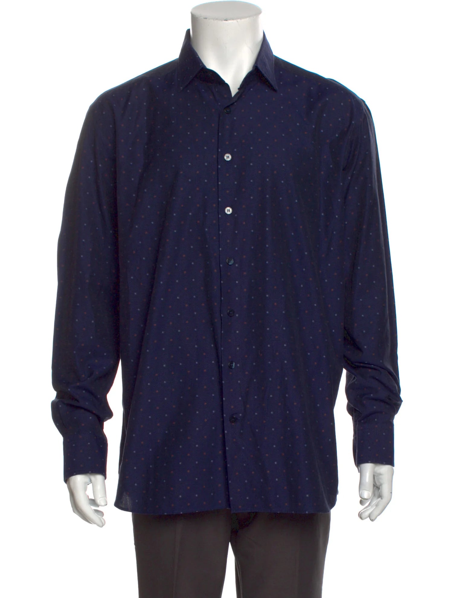 The RealReal,Etro, Etro Navy Dot Print Long Sleeve Button Up, Blue, Extra Large-48-TagXL