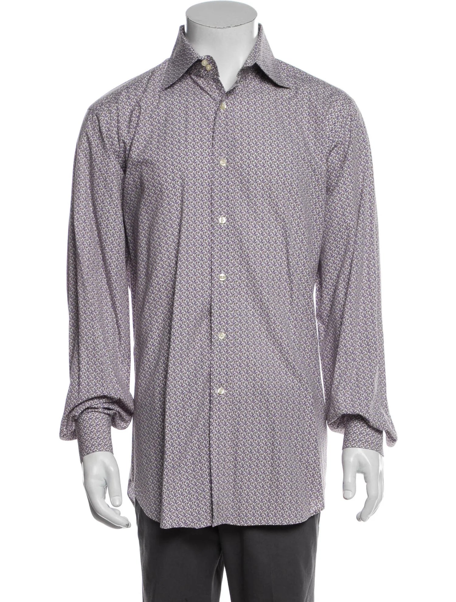 The RealReal,Etro, Etro Purple Abstract Print Long Sleeve Button Up Shirt, Purple, Large-47-TagL