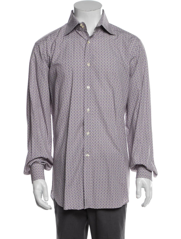 Etro Purple Abstract Print Long Sleeve Button Up Shirt