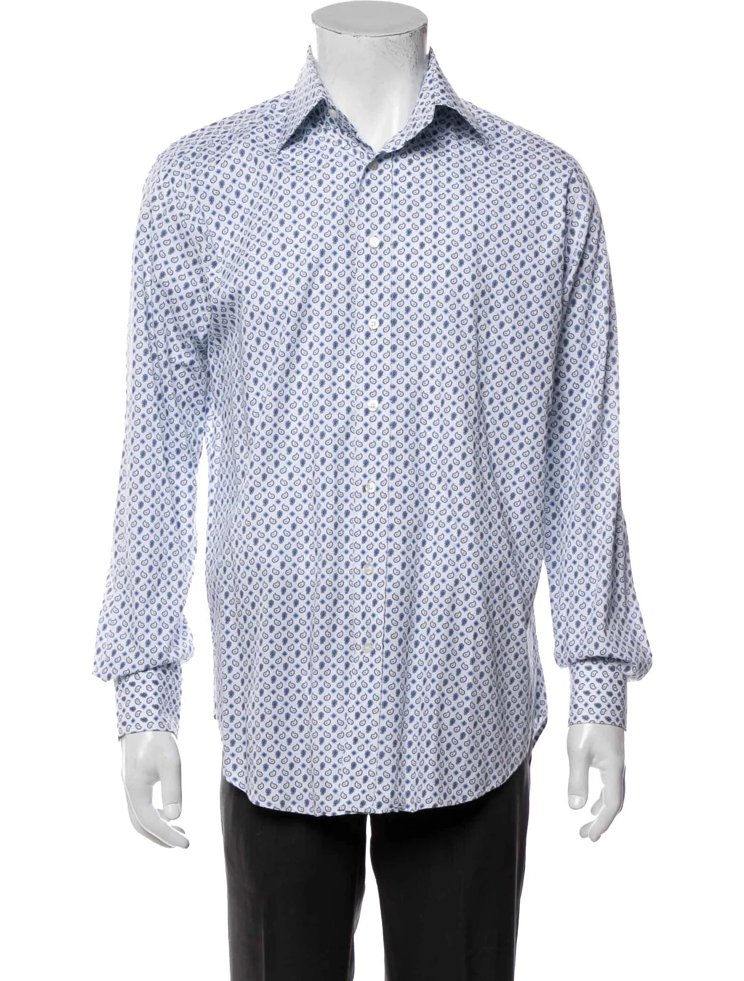 The RealReal,Etro, Etro White And Blue Paisley Print Button Up Shirt, White, Medium-42-TagM