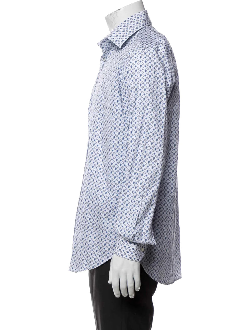 Etro White And Blue Paisley Print Button Up Shirt