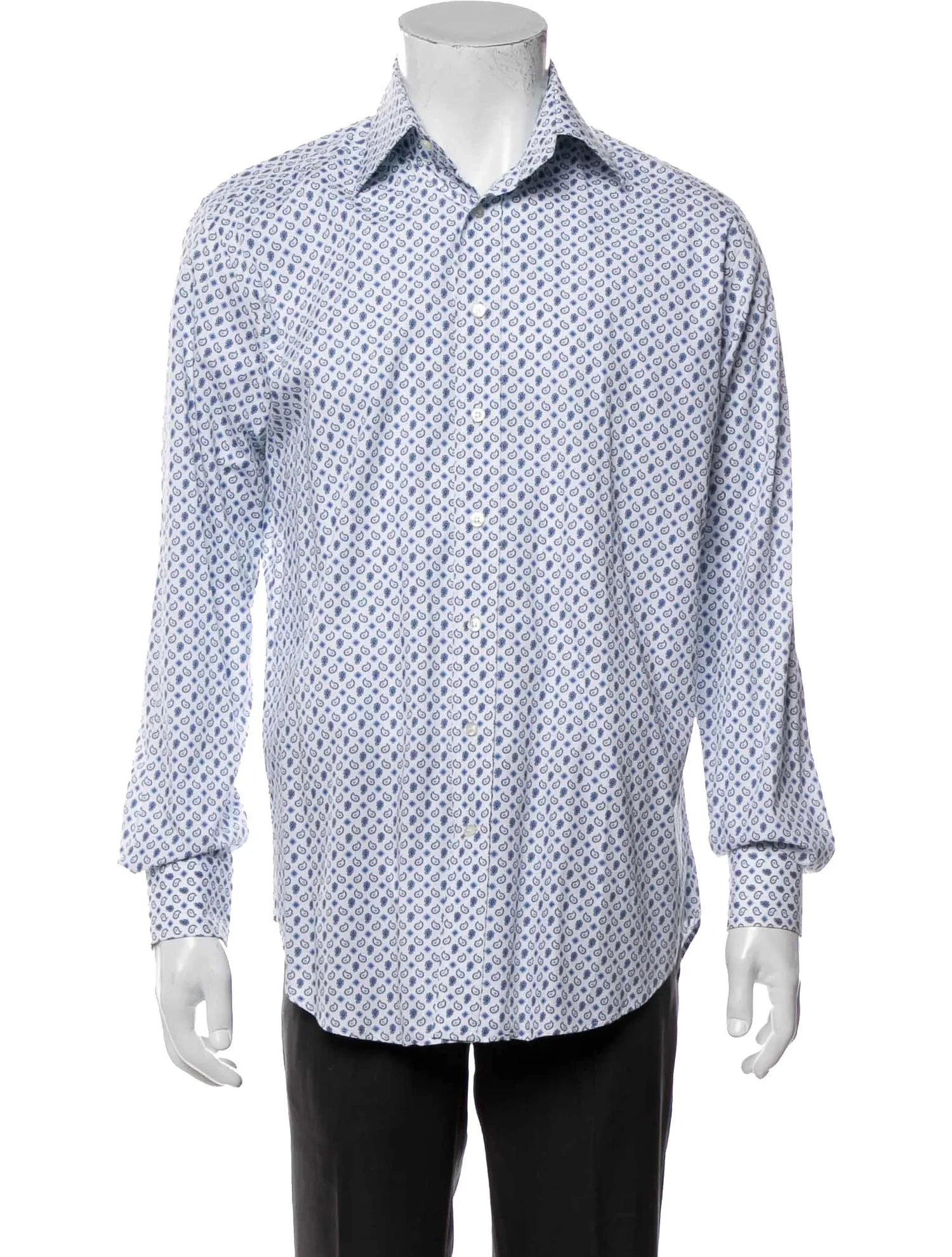 The RealReal,Etro, Etro White And Blue Paisley Print Button Up Shirt, White, Medium-42-TagM