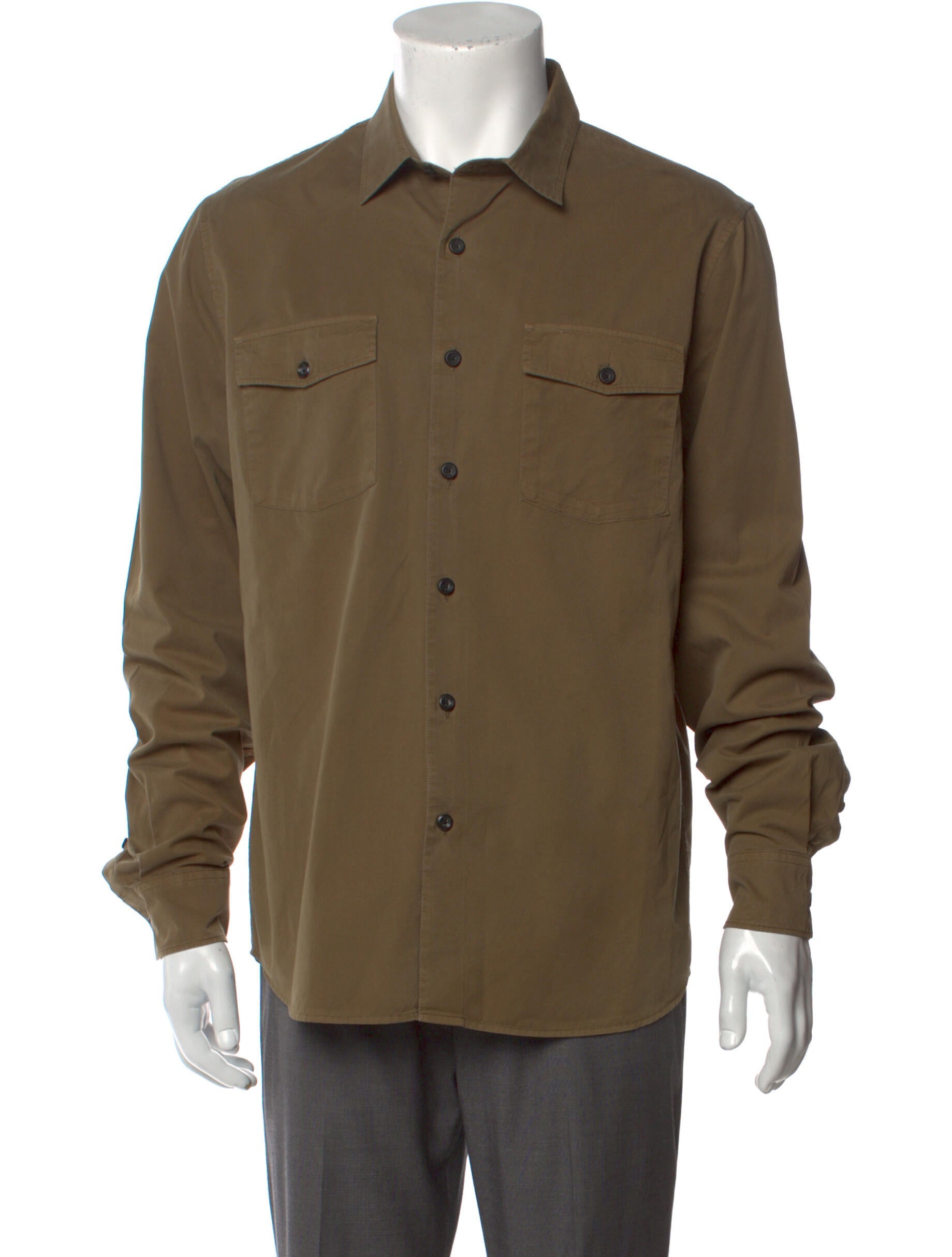 The RealReal,Frame, Frame Olive Green Button Up Shirt With Double Front Pockets, Green, Medium-44-TagM