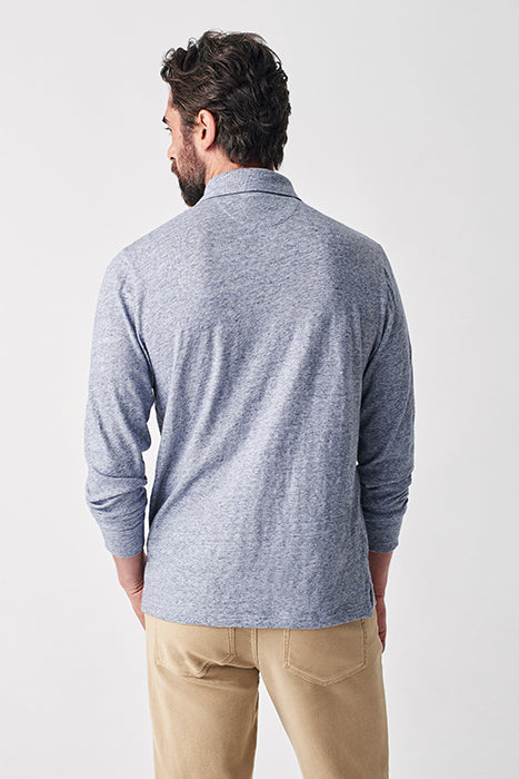 Otrium,Faherty, Faherty Heather Blue Knit Long Sleeve Polo, Blue, Medium-41-TagM