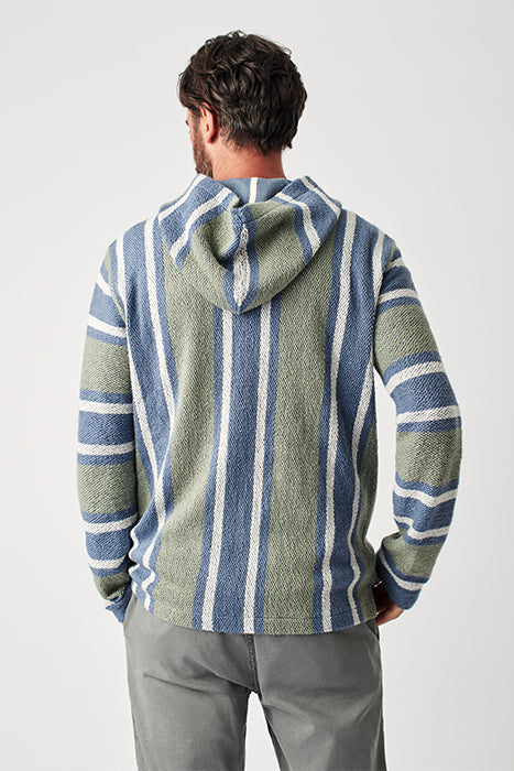 Faherty Blue And Sage Green Striped Long Sleeve Hoodie