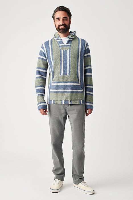 Faherty Blue And Sage Green Striped Long Sleeve Hoodie